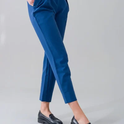 کفش اداری زنانه لوفر رسمی از چرم لاکی آبی تیره واقعی - 5715