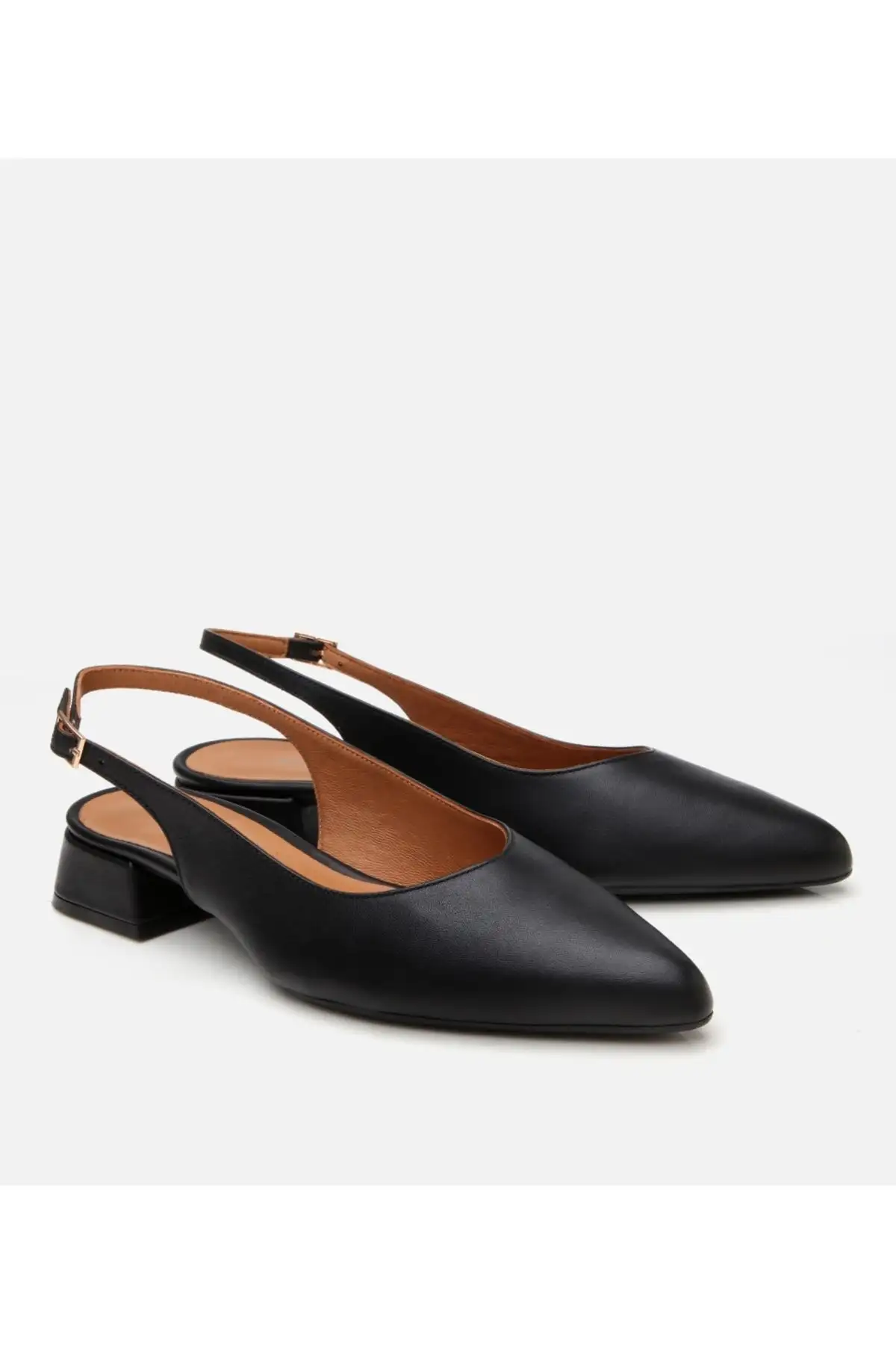 کفش تخت زنانه بابت مشکی چرم با پشت باز - 6859