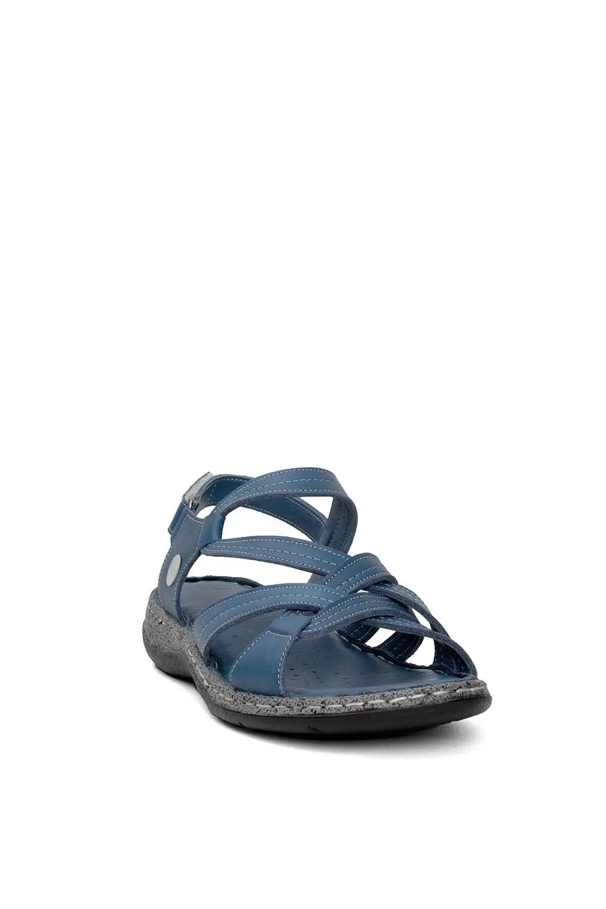 کفش صندل زنانه D24YS-1005 تخت با چرم طبیعی - آبی - 6528 کفش صندل زنانه D24YS-1005 تخت با چرم طبیعی - آبی - 6528