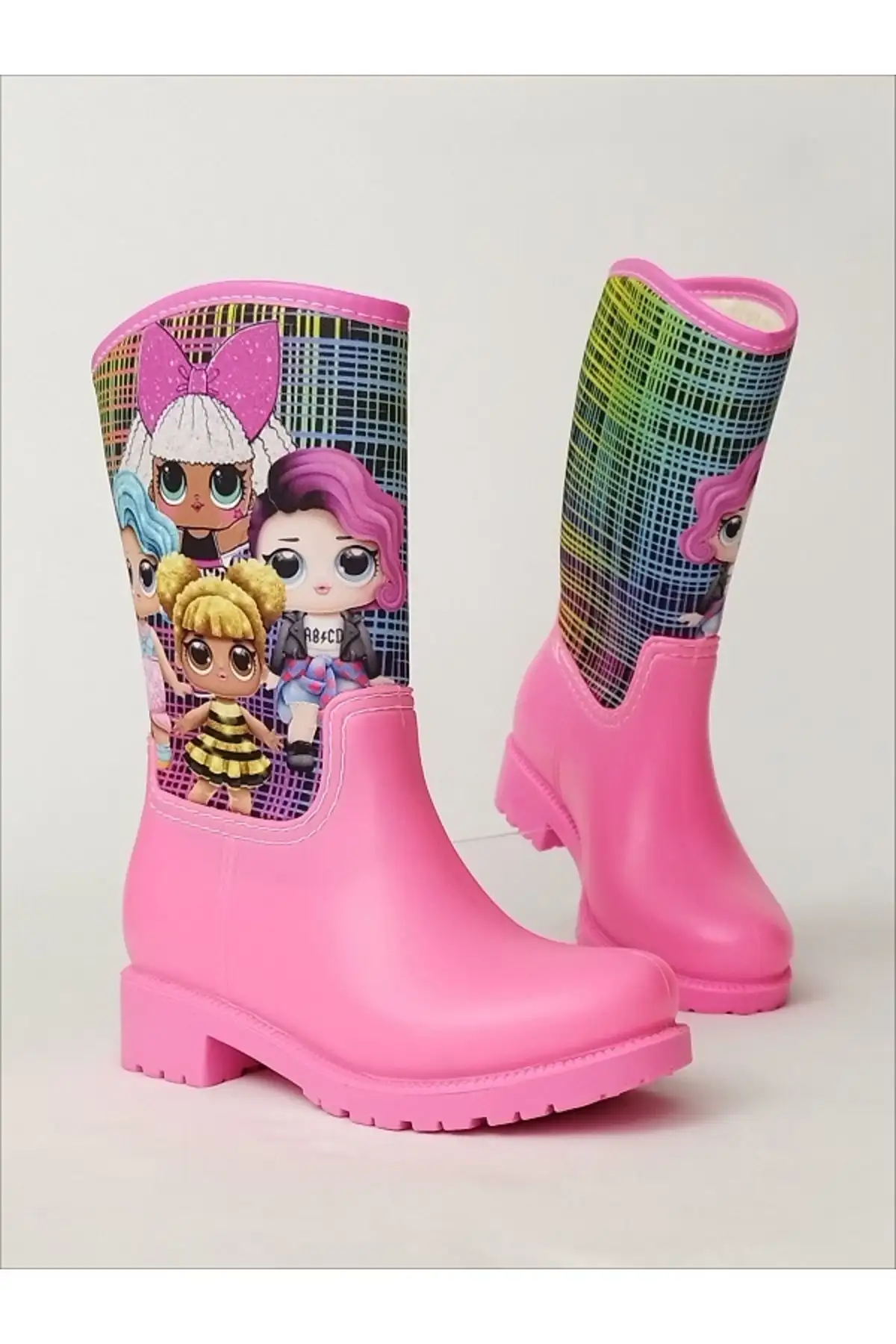 بوت بچگانه چکمههای بارانی دخترانه صورتی با چاپ LOL و ضدآب - 5566 بوت بچگانه چکمههای بارانی دخترانه صورتی با چاپ LOL و ضدآب - 5566