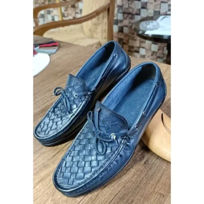 کفش رسمی مردانه قلاب بافی کمربند چرمی روکش لاجوردی - 5941