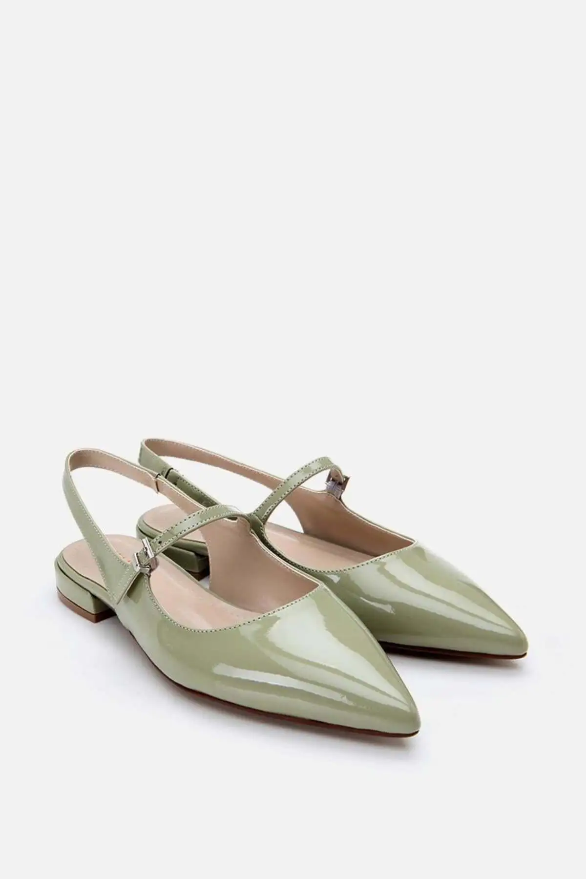 کفش تخت زنانه بابت  سبز براق با کفی قابل تنظیم - 6858 کفش تخت زنانه بابت سبز براق با کفی قابل تنظیم - 6858