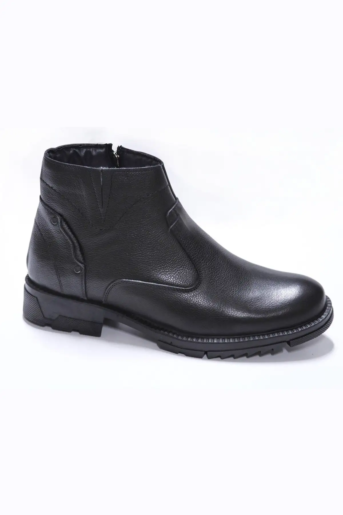 بوت مردانه لتائو پدر،   مشکی چرمی اصل با زیپ و پشمدار - 6836 بوت مردانه لتائو پدر، مشکی چرمی اصل با زیپ و پشمدار - 6836