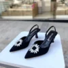 کفش مجلسی زنانه پاشنه 5 سانتی متر سنگ دار ساتن مشکی 0480 - 6736