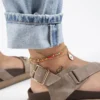 کفش صندل زنانه ساندال آذلیا با چرم طبیعی و بند قفل‌دار و رنگ ویزون - 6401