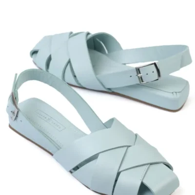 کفش صندل زنانه چرمی با کیفیت رنگ آبی-سبز 66 - 7057