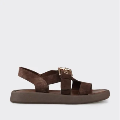 کفش صندل زنانه چرم قهوه‌ای - 6406