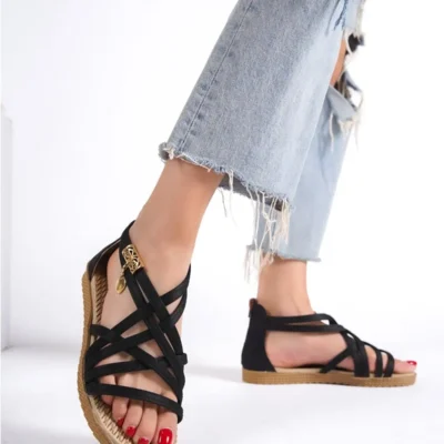 کفش صندل زنانه پابند مشکی با بند مچ پا - مدل Wsb0468 - 6412