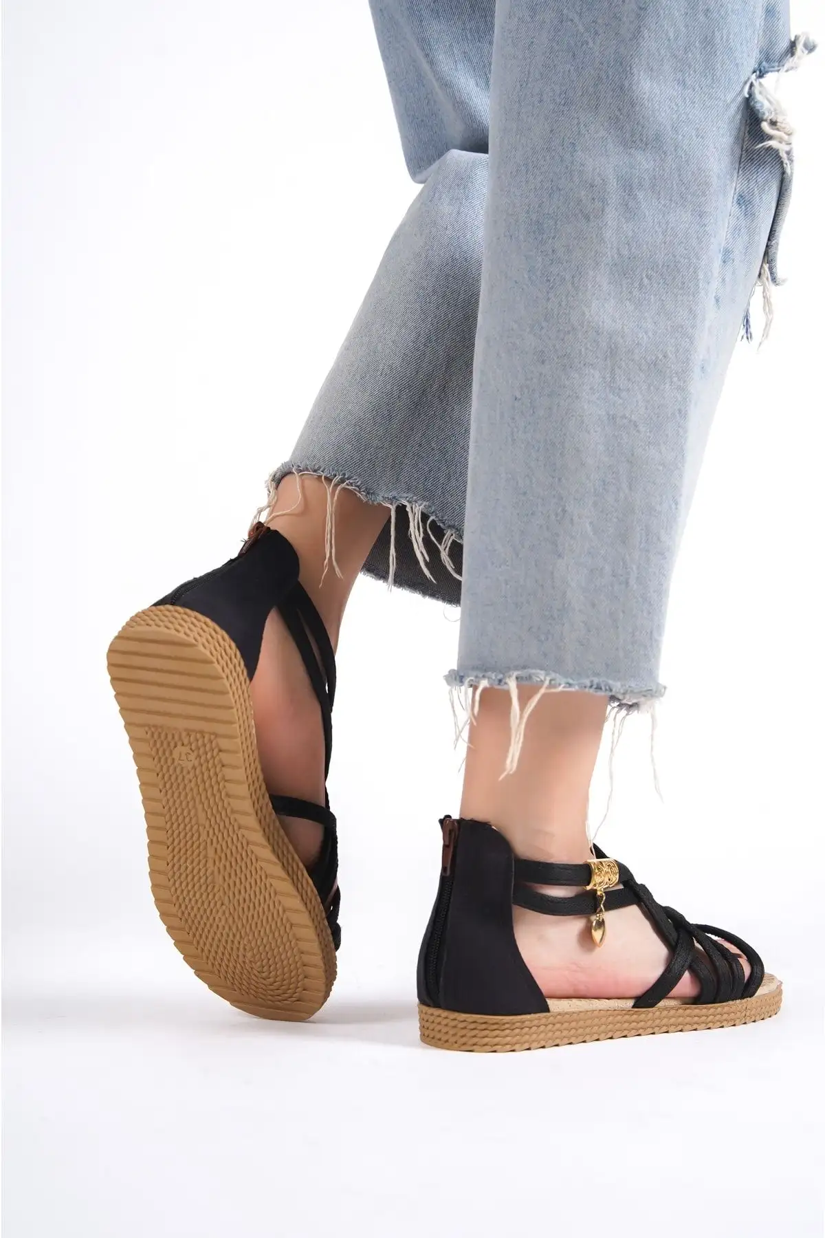 کفش صندل زنانه پابند مشکی با بند مچ پا - مدل Wsb0468 - 6412 کفش صندل زنانه پابند مشکی با بند مچ پا - مدل Wsb0468 - 6412