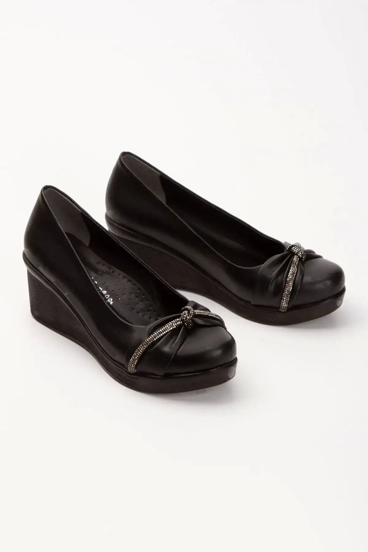 کفش پاشنه‌ بلند زنانه روزمره با کفی ارتوپدی و تزئینات سنگی با پاشنه دولگو - 6306