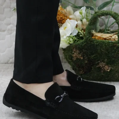 کفش رسمی مردانه 31012 بربری از چرم سوئدی مشکی - 5945