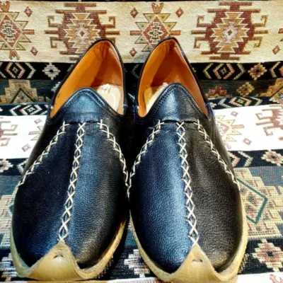 کفش مجلسی زنانه یمنی (چاریق)، یمنی دنیای عثمانی، یمنی چرمی، رنگ سیاه. - 5706