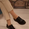 کفش مجلسی زنانه آکسفورد مشکی چرم با طرح ساده - 6218