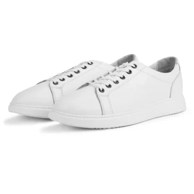 کفش سایز بزرگ مردانه بند ورانو از چرم طبیعی، روزمره تابستانی، ورزشی سبک، چرم سفید - 6718