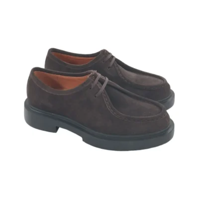 کفش رسمی مردانه روزمره قهوه‌ای رنگ از جنس سوئید با بند - 6033