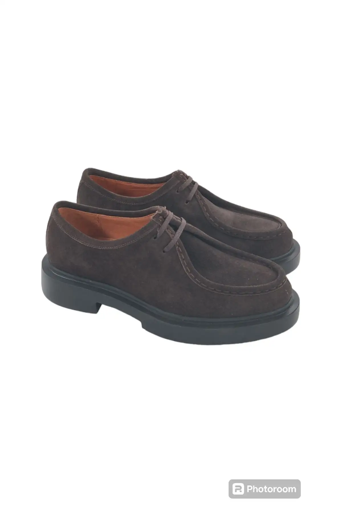 کفش رسمی مردانه روزمره قهوه‌ای رنگ از جنس سوئید با بند - 6033