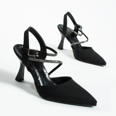 کفش مجلسی زنانه پاشنه‌دار فینلی مشکی با جزئیات صلیبی - 5701