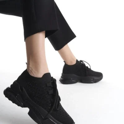 تریکو با بند طرح‌دار براق با کفی بلند کفش ورزشی زنانه روزمره - 6539