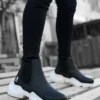 بوت مردانه کفش نیم ست راحت با زیره بالا بدون بند، با رنگ مشکی و سفید - 6163
