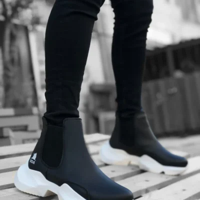 بوت مردانه کفش نیم ست راحت با زیره بالا بدون بند، با رنگ مشکی و سفید - 6163