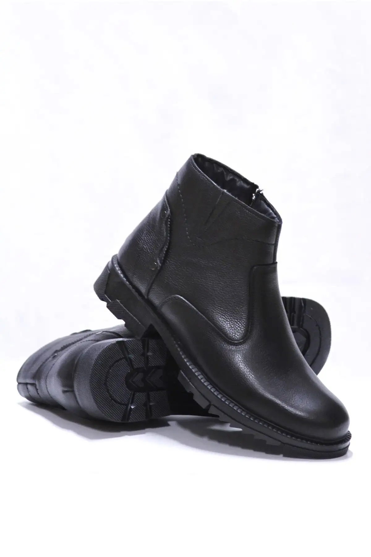 بوت مردانه لتائو پدر،   مشکی چرمی اصل با زیپ و پشمدار - 6836 بوت مردانه لتائو پدر، مشکی چرمی اصل با زیپ و پشمدار - 6836