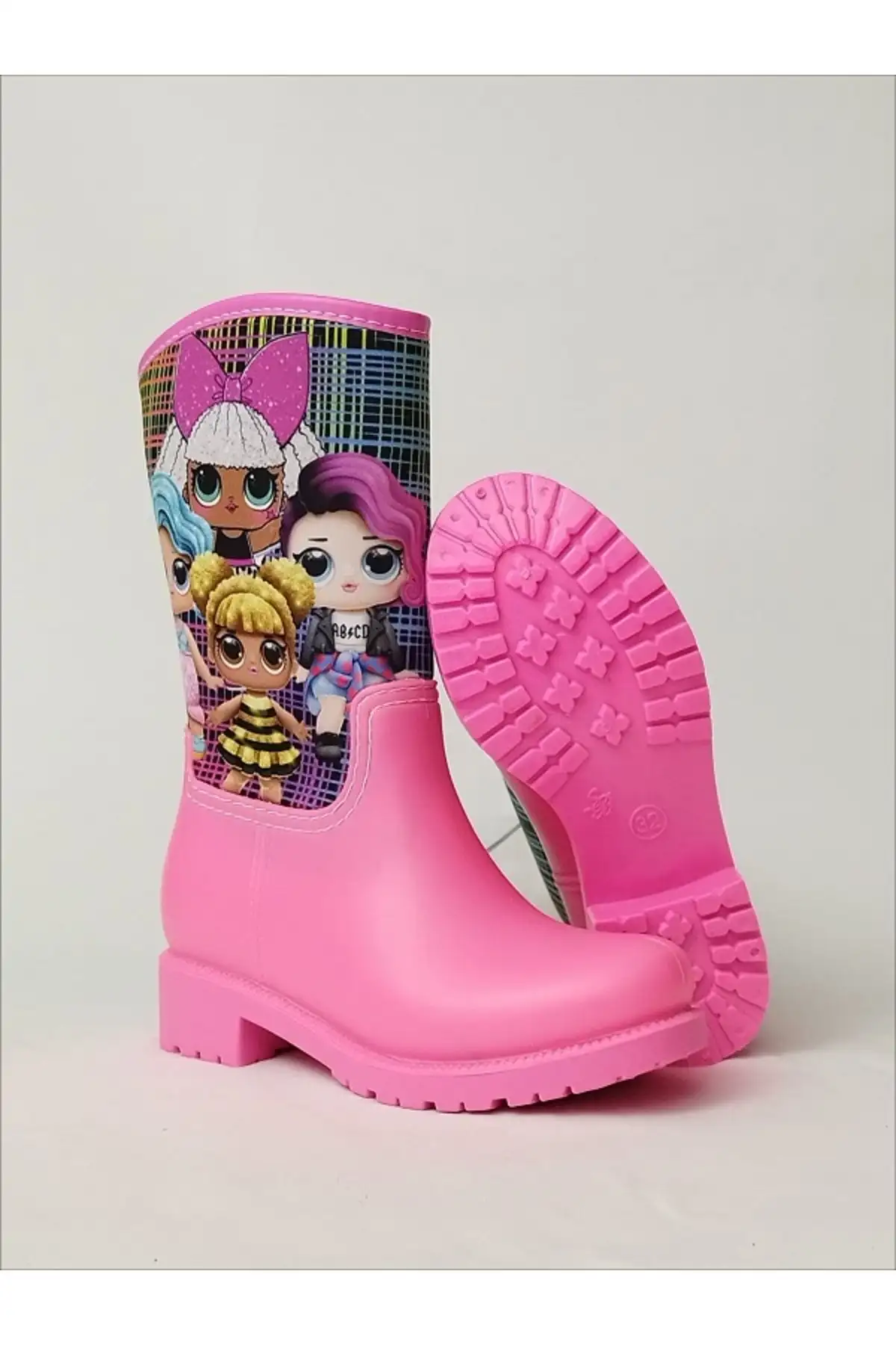 بوت بچگانه چکمههای بارانی دخترانه صورتی با چاپ LOL و ضدآب - 5566 بوت بچگانه چکمههای بارانی دخترانه صورتی با چاپ LOL و ضدآب - 5566