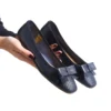 کفش مجلسی زنانه عروسکی چرم طبیعی آبی تیره DP58-4055 - 5684