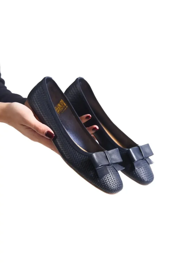 کفش مجلسی زنانه عروسکی چرم طبیعی آبی تیره DP58-4055 - 5684
