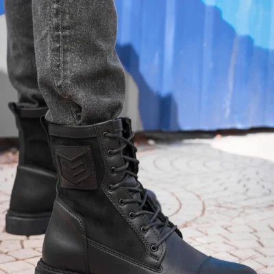 بوت مردانه نیم موسکوا، با کیفیت بالا، مشکی، سوئدی، مناسب برای استفاده روزمره، نظامی، ضد سرما و آب‌proof. - 6674