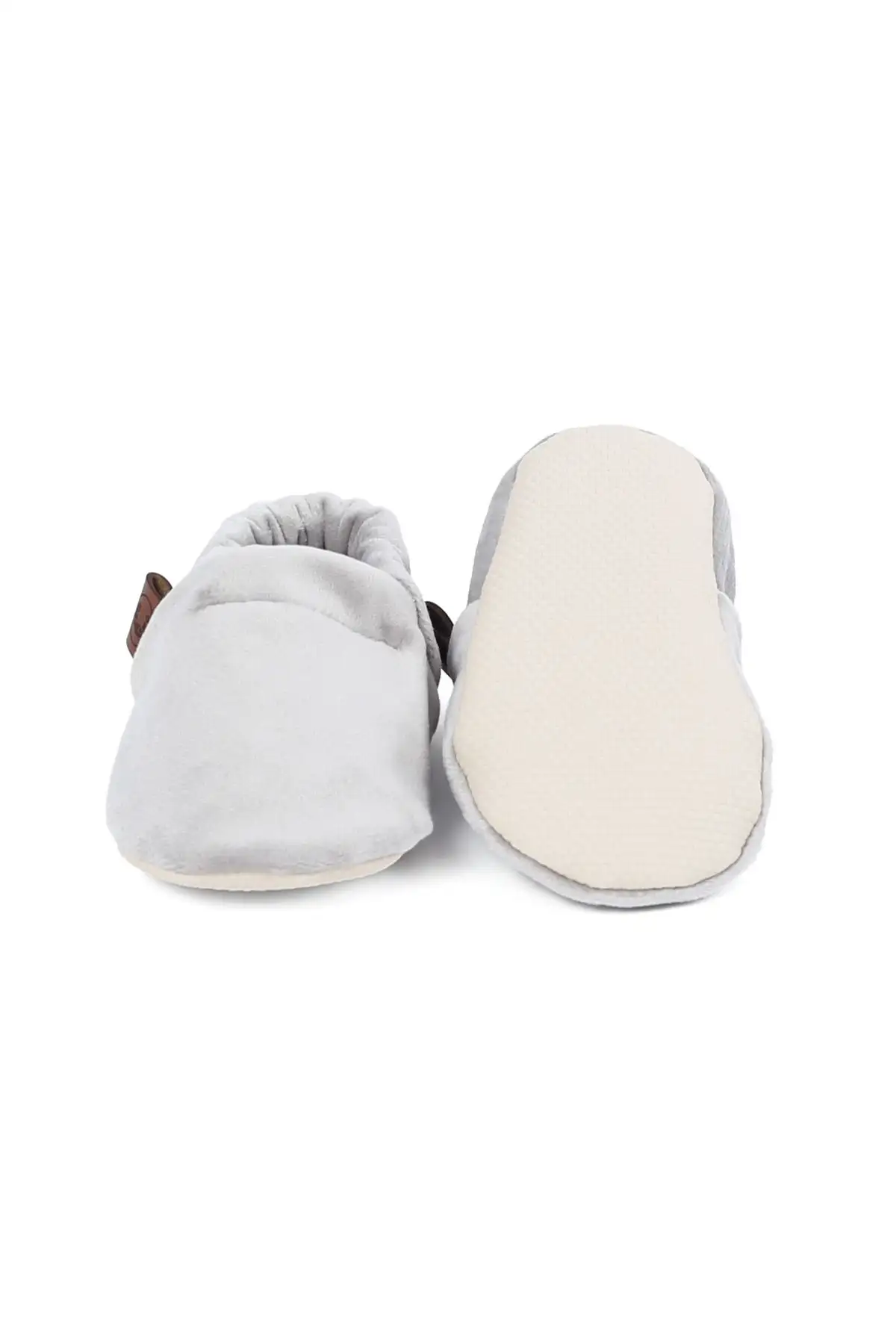 کفش نوزاد پسر پاپوش  مخملی به رنگ خاکستری روشن - 6552 کفش نوزاد پسر پاپوش مخملی به رنگ خاکستری روشن - 6552