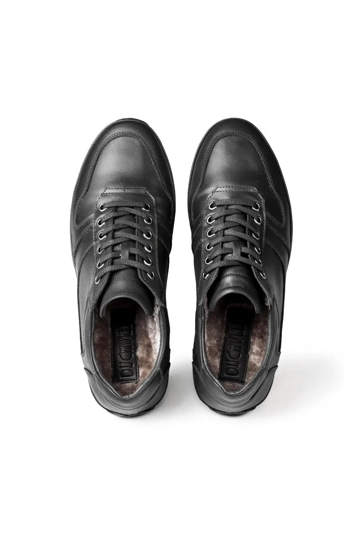 کفش سایز بزرگ مردانه روزمره چرم طبیعی با پشم‌لک‌دار و خز سرخابی رنگ قهوه‌ای - 6711