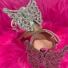 کفش دخترانه پاشنه کوتاه با آینه و زبانه پروانه‌ای نقره‌ای براق - 5850
