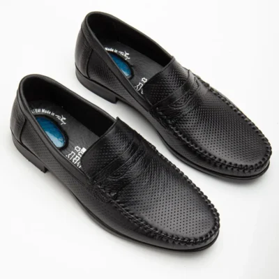 کفش رسمی مردانه روزمره راحت مشکی با جلد طبیعی - 6021