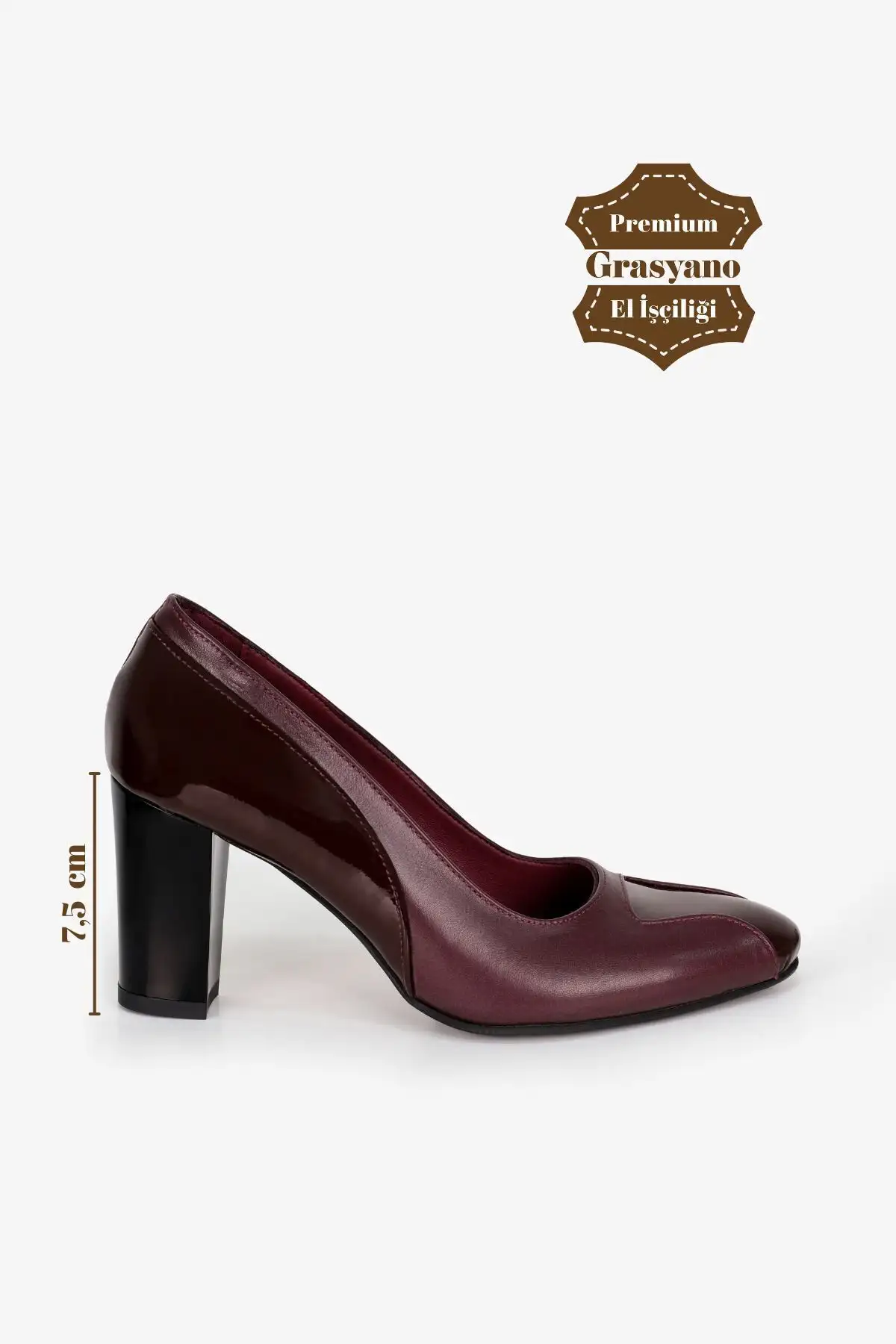 کفش مجلسی زنانه  کلاسیک پاشنهدار با ضخامت ۷.۵ سانتیمتر از چرم طبیعی بوردو با جزئیات از چرم براق درجه یک و نرم. - 5696 کفش مجلسی زنانه کلاسیک پاشنهدار با ضخامت ۷.۵ سانتیمتر از چرم طبیعی بوردو با جزئیات از چرم براق درجه یک و نرم. - 5696
