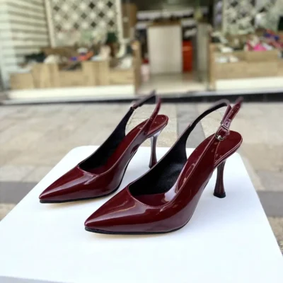 کفش پاشنه بلند زنانه دار 9 سانتیمتری بوردویی روکشدار 0760 - 6325