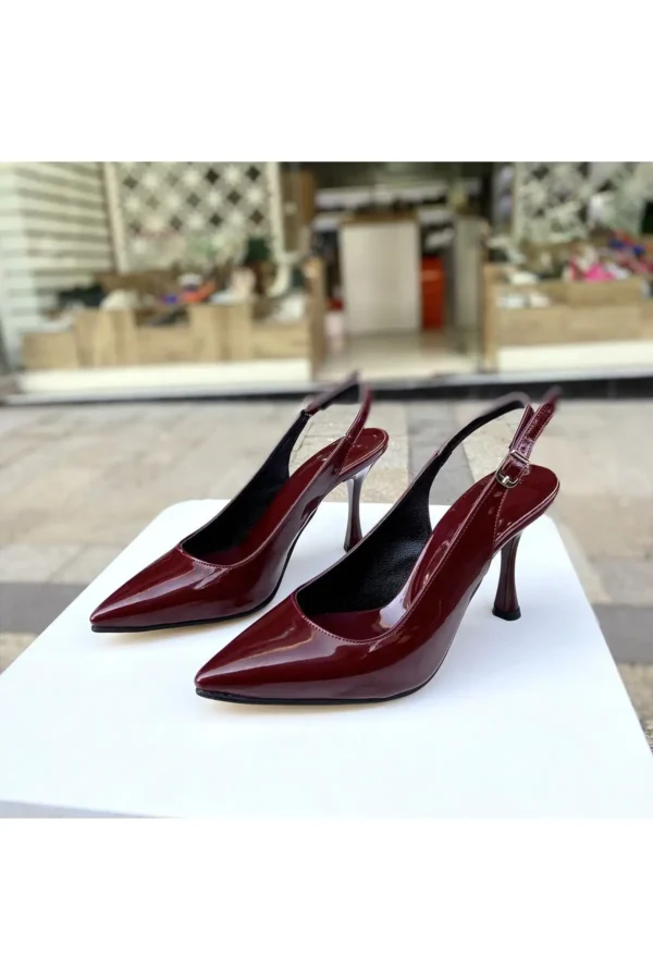 کفش پاشنه‌ بلند زنانه دار 9 سانتی‌متری بوردویی روکش‌دار 0760 - 6325
