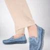 کفش ورزشی روزمره باله زنانه چرم طبیعی آجری آبی Dp75-0701 - 5541