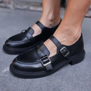 کفش اداری زنانه پتر لوفر مشکی از چرم طبیعی - 6762