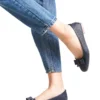 کفش مجلسی زنانه عروسکی چرم طبیعی آبی تیره DP58-4055 - 5684
