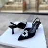 کفش مجلسی زنانه پاشنه 5 سانتی متر سنگ دار ساتن مشکی 0480 - 6736
