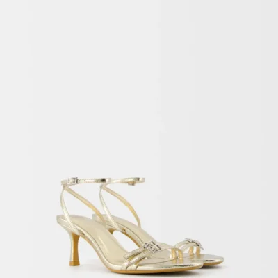 کفش صندل زنانه سندل پاشنه‌دار با بند نازک که به مچ پا بسته می‌شود. - 5980