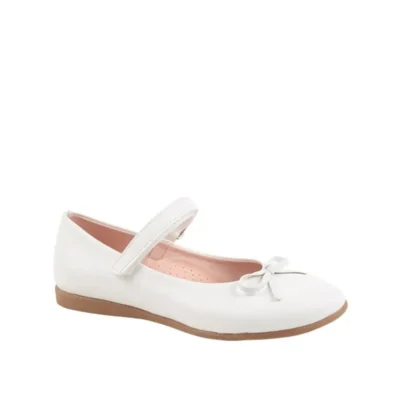 کفش دخترانه باله جسی کا با پوست سفید و بند چسبی تک، مدل ساده. - 5840