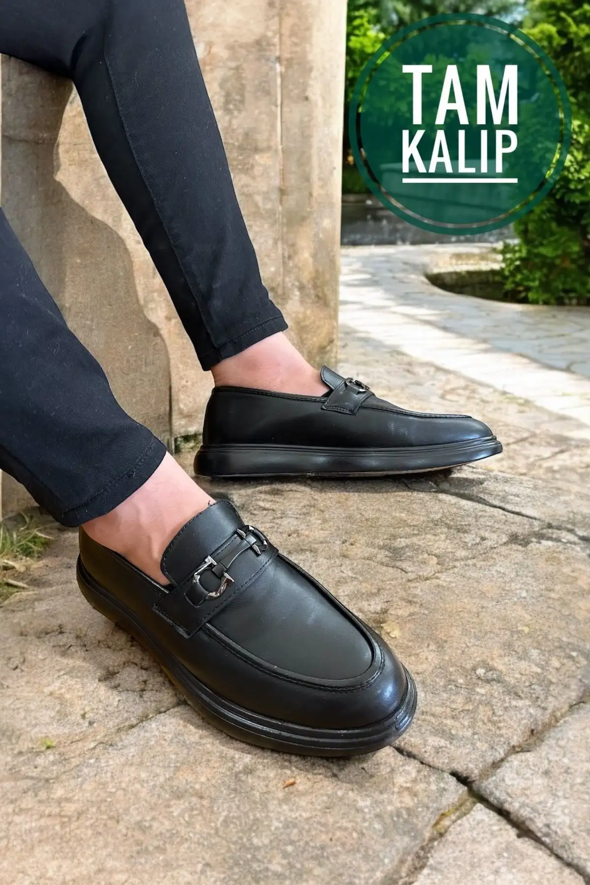 کفش روزمره مردانه لمه چرم سیاه - با قفل فلزی، راحت و شیک، طراحی کلاسیک - 5952