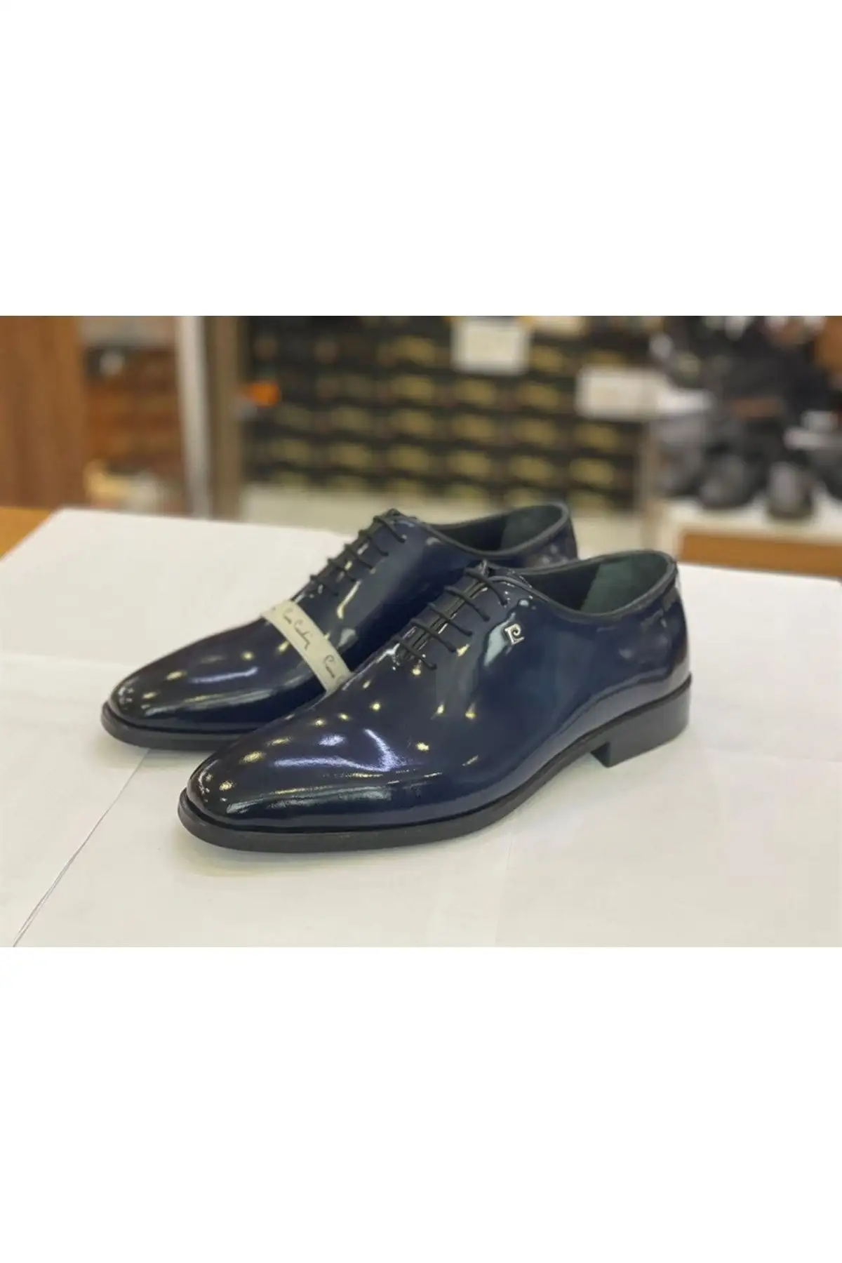 کفش رسمی مردانه کلاسیک چرم براق با بند رنگ سرمه‌ای - 6457
