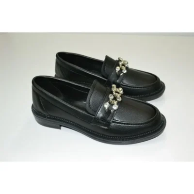 کفش اداری زنانه راحتی اورتopedik مشکی رنگ با جزئیات زنجیری ، مناسب برای کار، دفتر و استفاده روزمره با نوک دایرهای - 6768