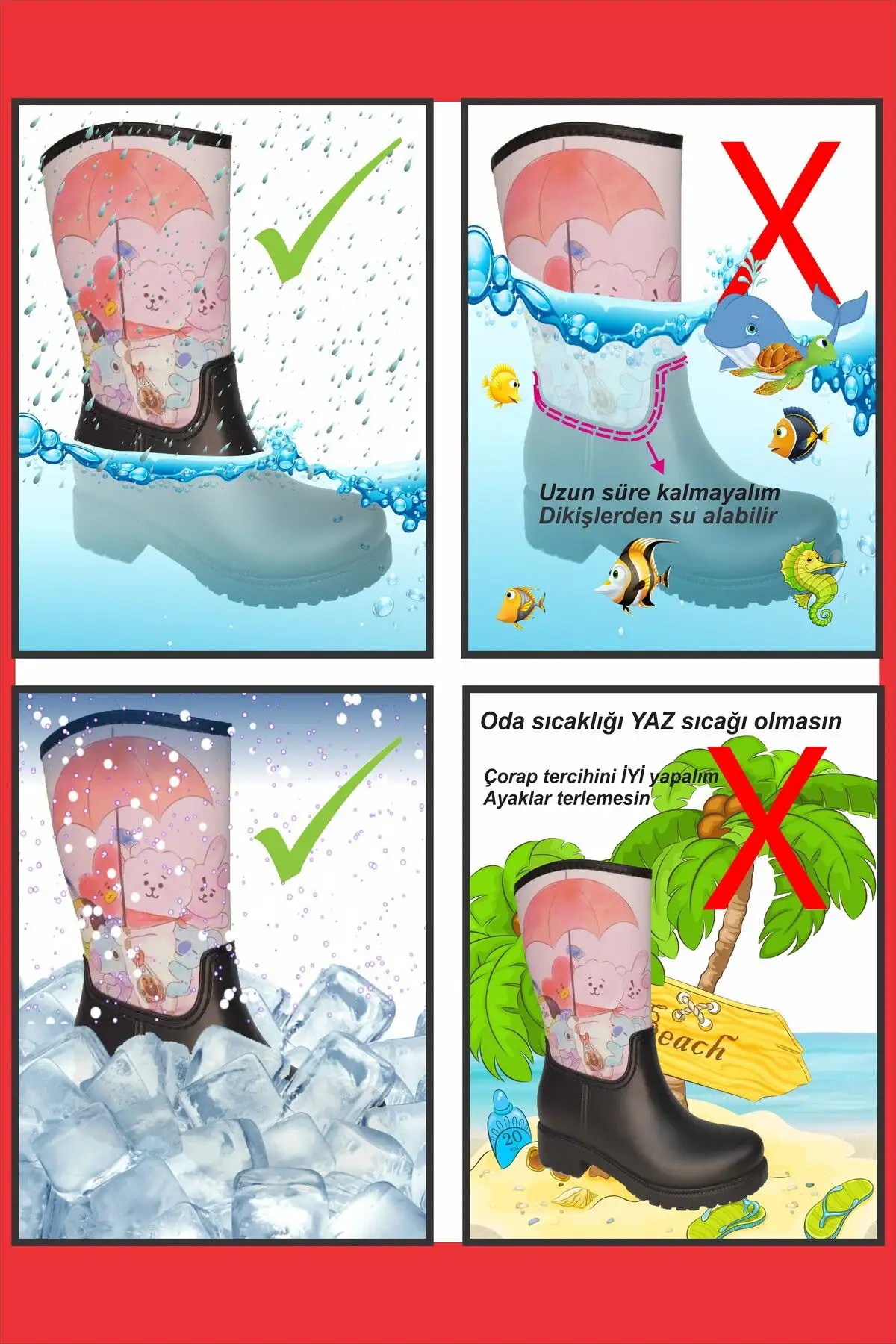 بوت بچگانه چکمههای بارانی دخترانه صورتی با چاپ LOL و ضدآب - 5566 بوت بچگانه چکمههای بارانی دخترانه صورتی با چاپ LOL و ضدآب - 5566