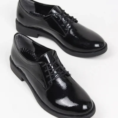 کفش اداری زنانه کلاسیک مشکی مدل روزمره با روکش واکسی - 5714