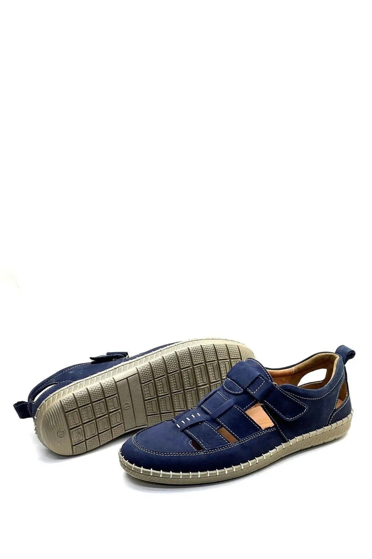 کفش سایز بزرگ مردانه سندل چرم واقعی، قابل تاشو، ارتوپدیک، ، سرمه‌ای 1253 - 6214