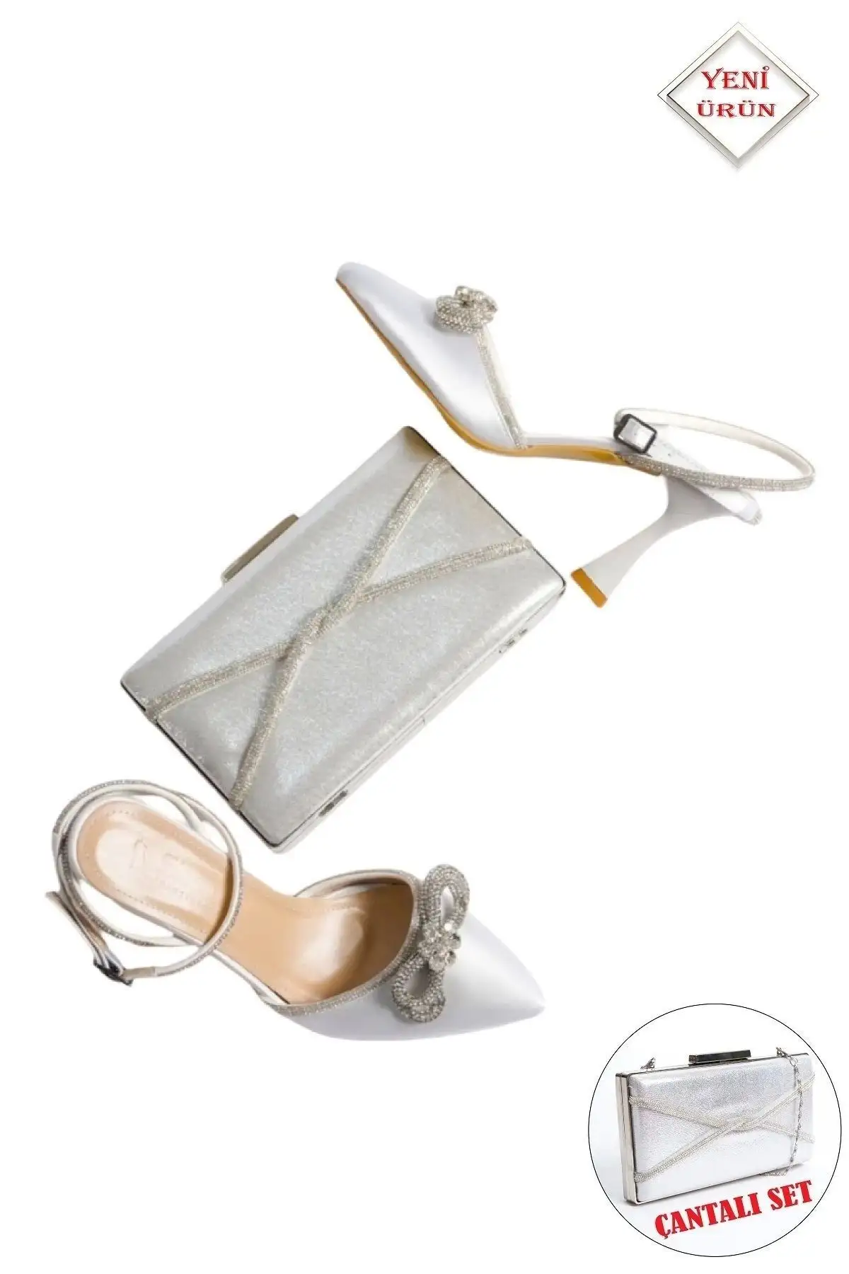 کفش مجلسی زنانه بسته و کیف با بند دور مچ و پاپیون با سنگهای تزئینی - 5695 کفش مجلسی زنانه بسته و کیف با بند دور مچ و پاپیون با سنگهای تزئینی - 5695