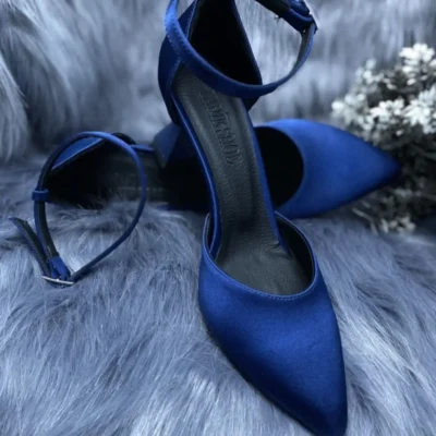 کفش مجلسی زنانه پاشنه‌بلند رنگ لاجوردی شامپاینی - 6737